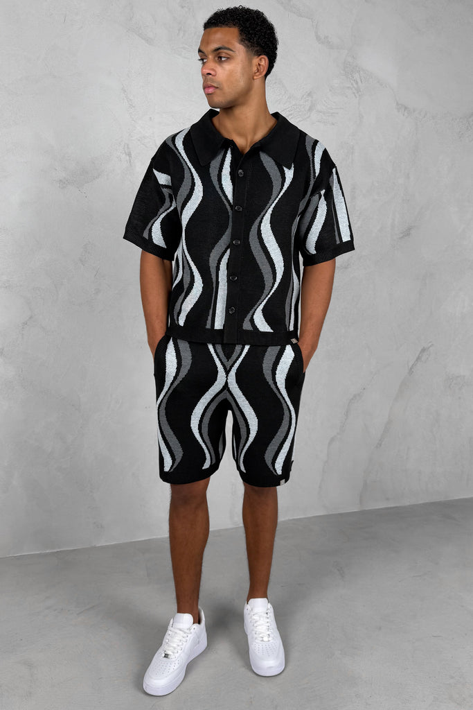 Boxy Flow Knitted Shirt - Black