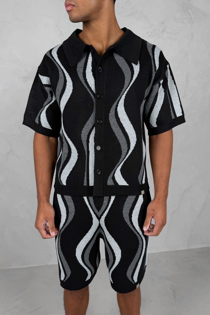 Boxy Flow Knitted Shirt - Black