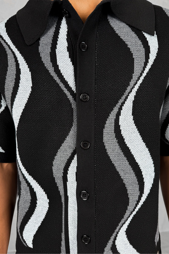 Boxy Flow Knitted Shirt - Black