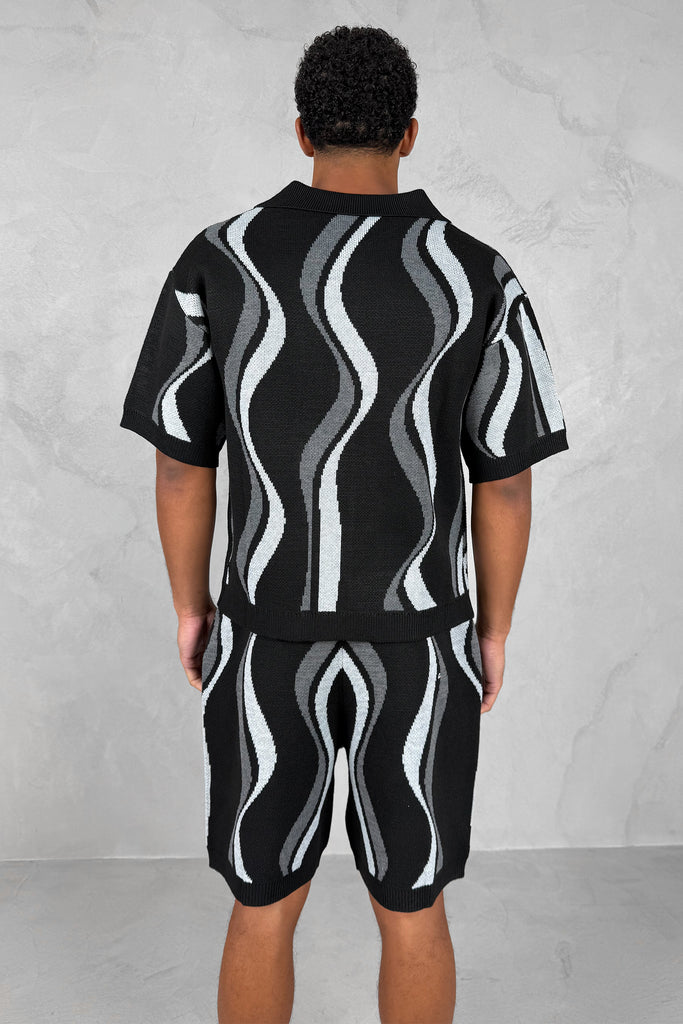 Boxy Flow Knitted Shirt - Black