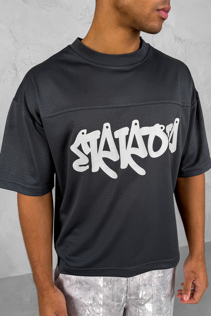 Error Boxy Mesh T-Shirt - Charcoal