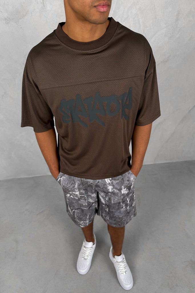 Error Boxy Mesh T-Shirt - Khaki Brown