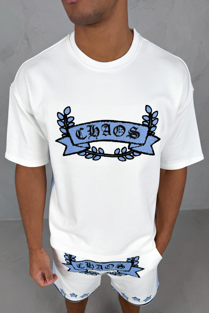 Chaos Crest T-Shirt - White/Pale Blue