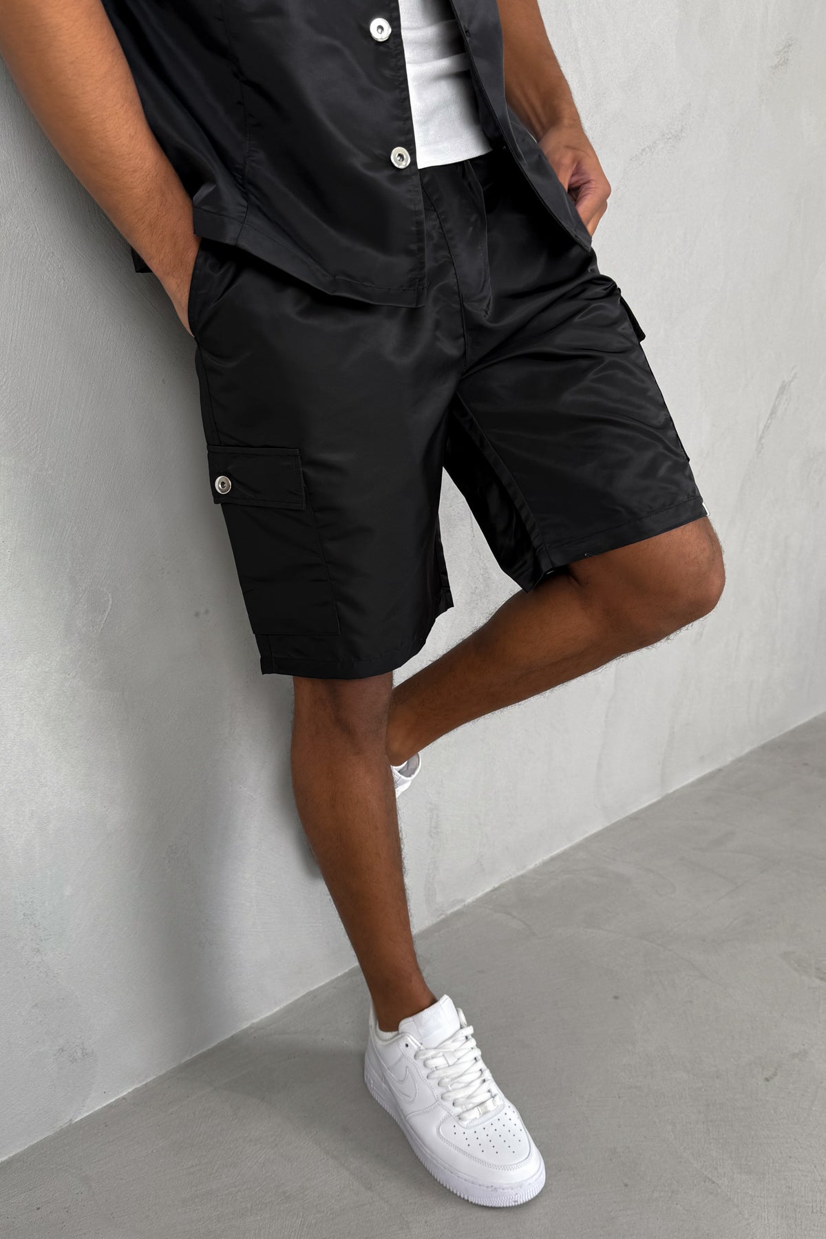 Boxy Nylon Oversized Shirt - Black