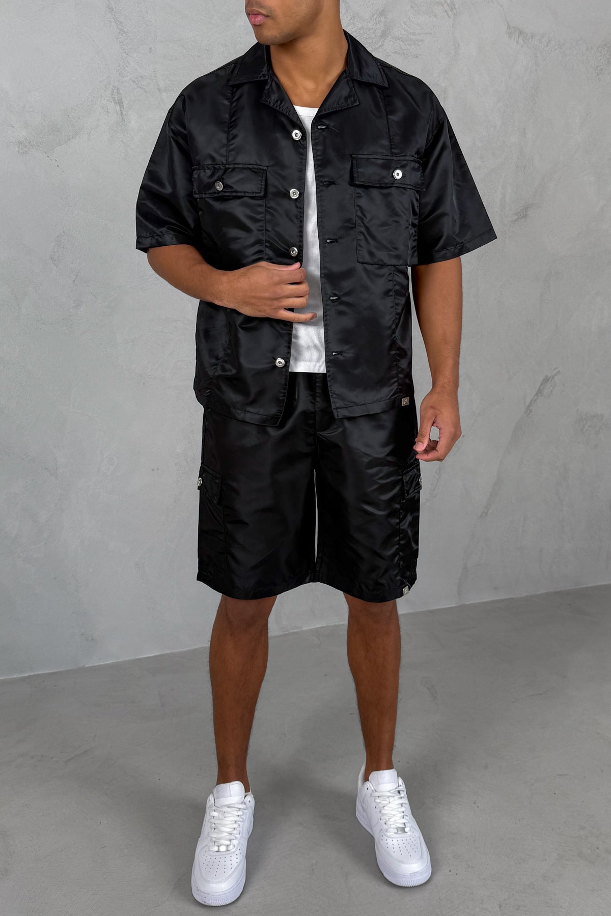 Boxy Nylon Oversized Shirt - Black