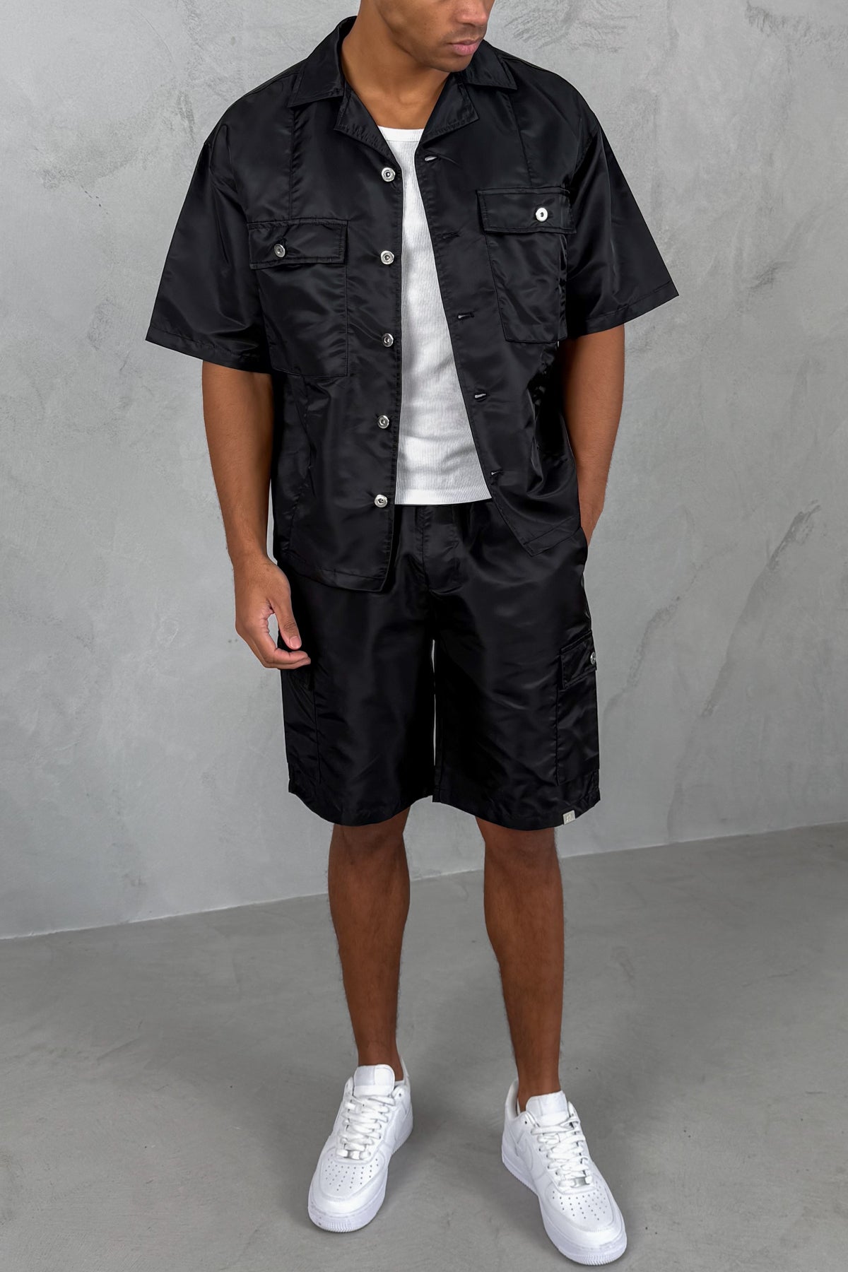Boxy Nylon Oversized Shirt - Black