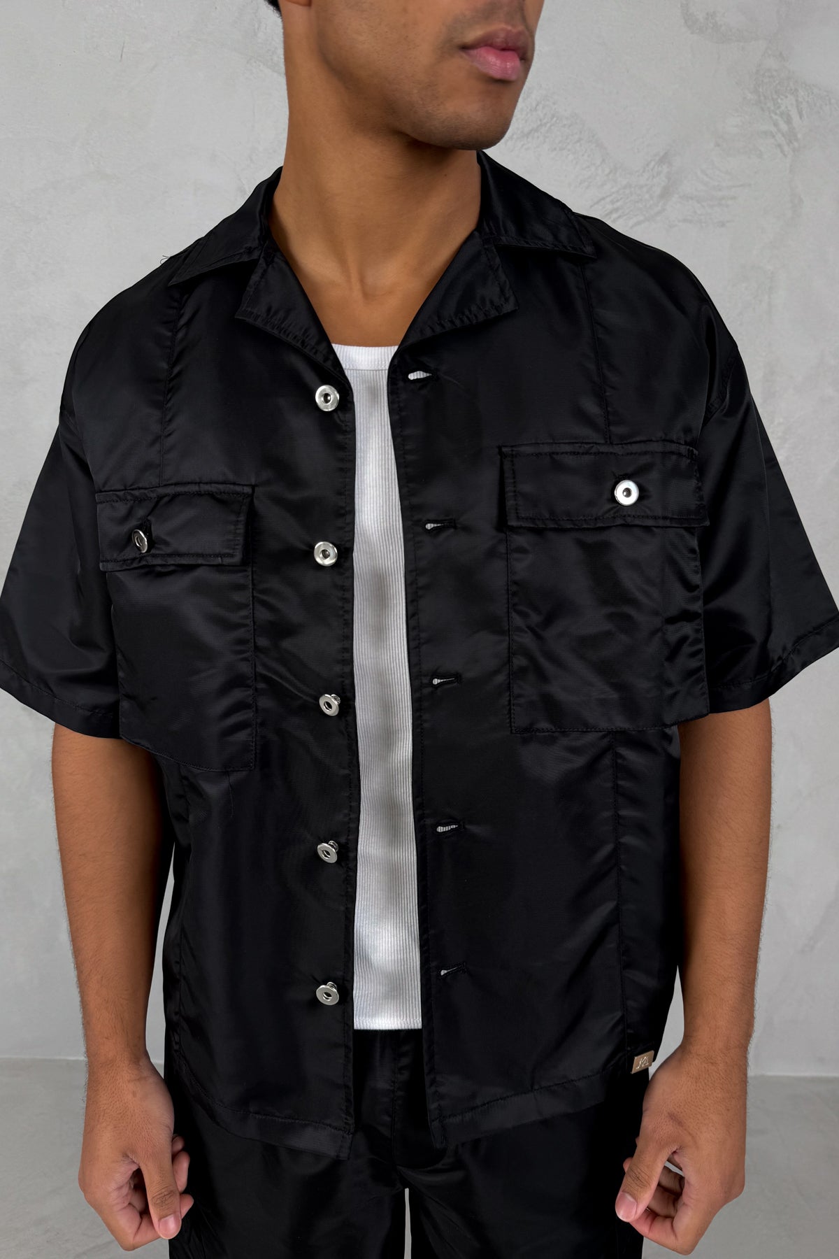 Boxy Nylon Oversized Shirt - Black
