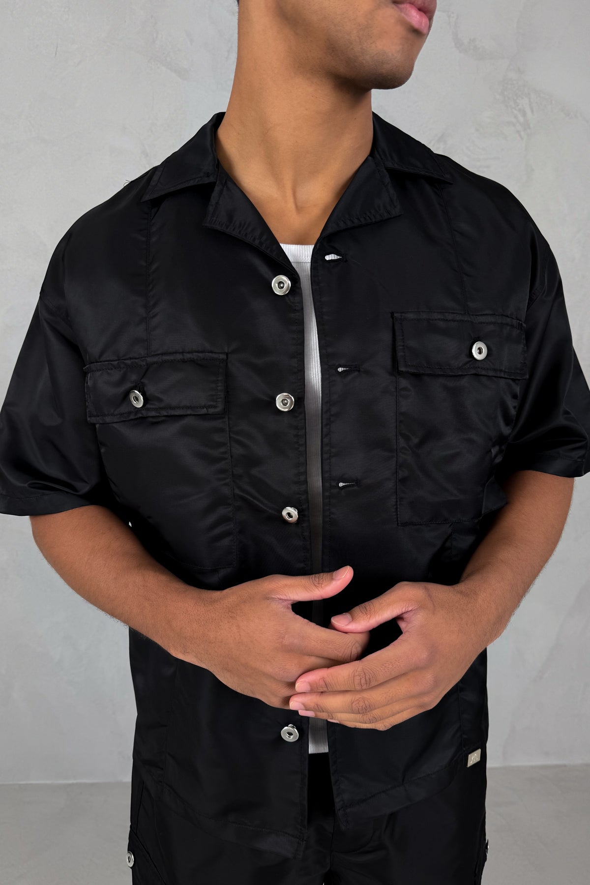 Boxy Nylon Oversized Shirt - Black
