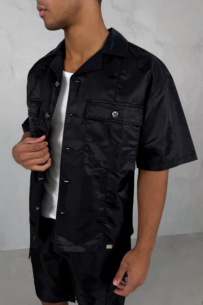 Boxy Nylon Oversized Shirt - Black