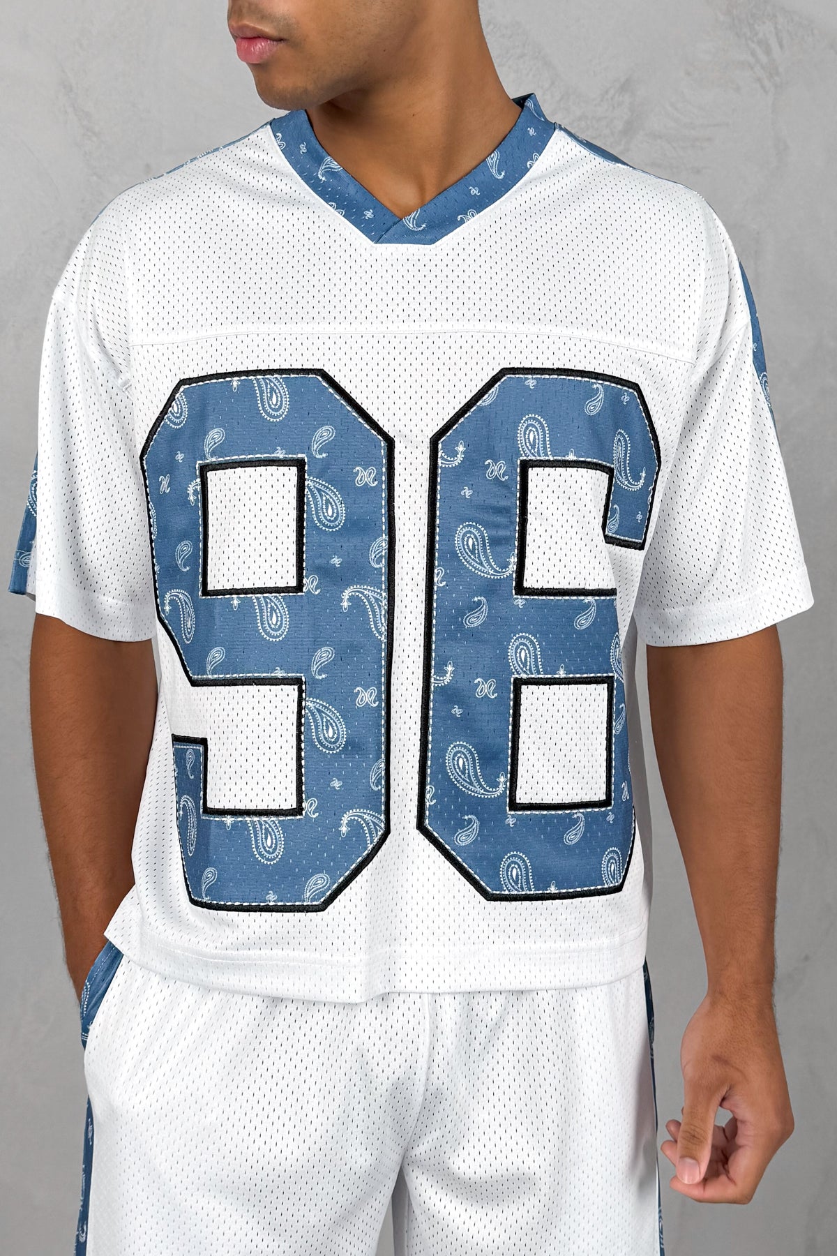 Paisley Boxy Mesh Jersey - White