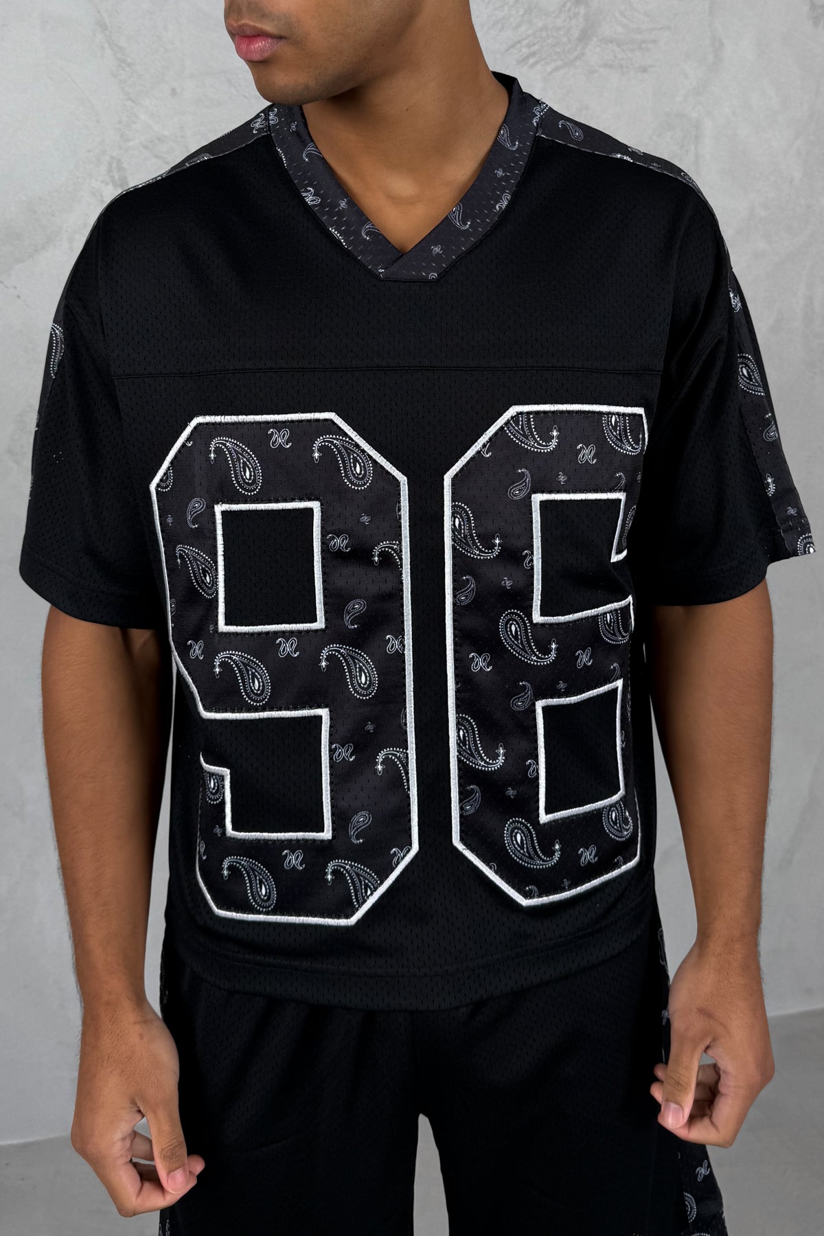 Paisley Boxy Mesh Jersey - Black