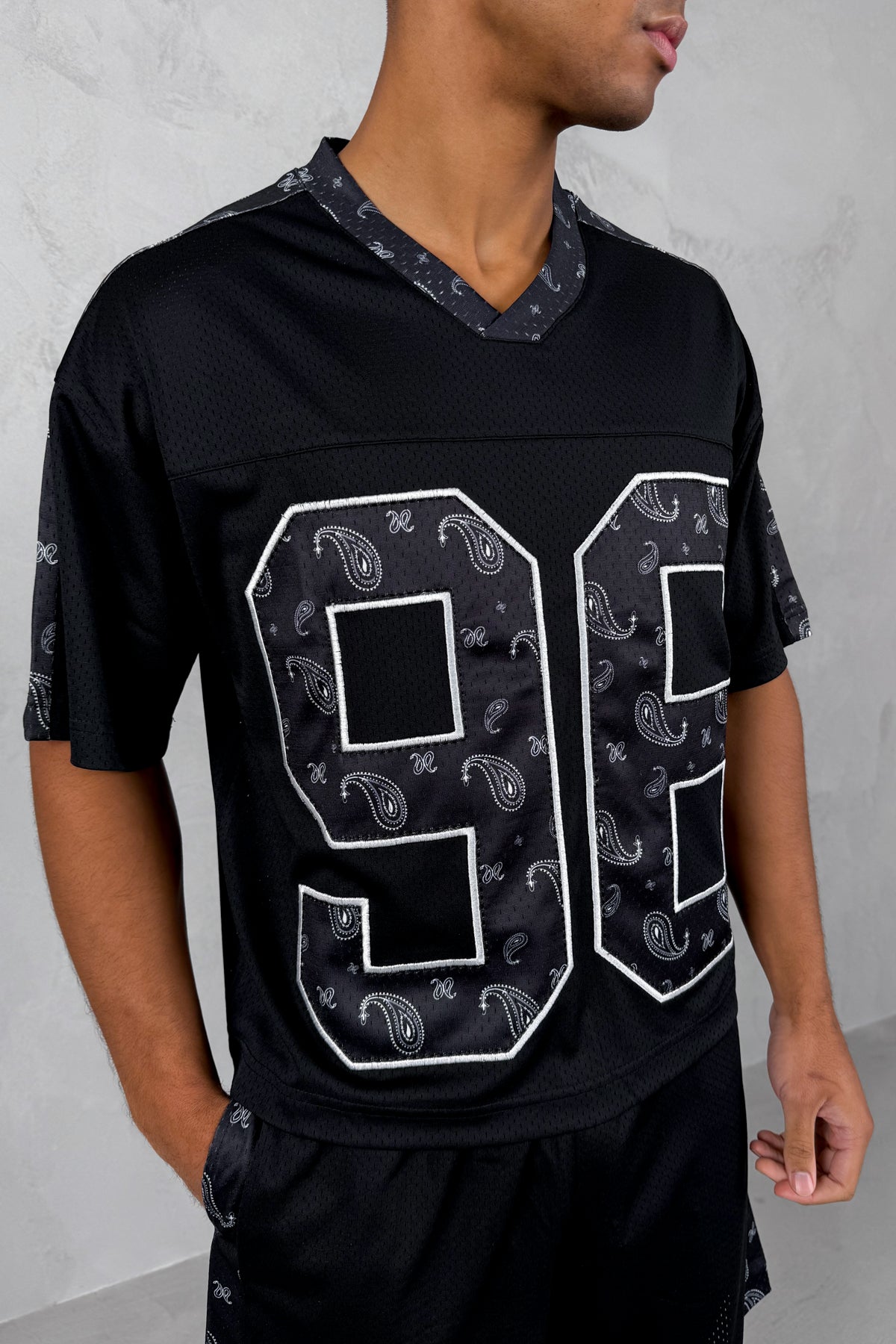 Paisley Boxy Mesh Jersey - Black