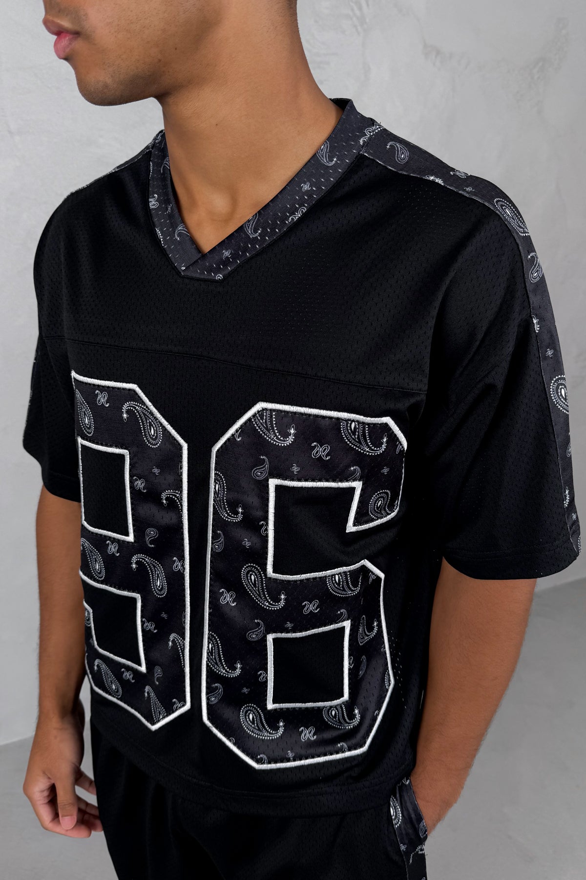 Paisley Boxy Mesh Jersey - Black