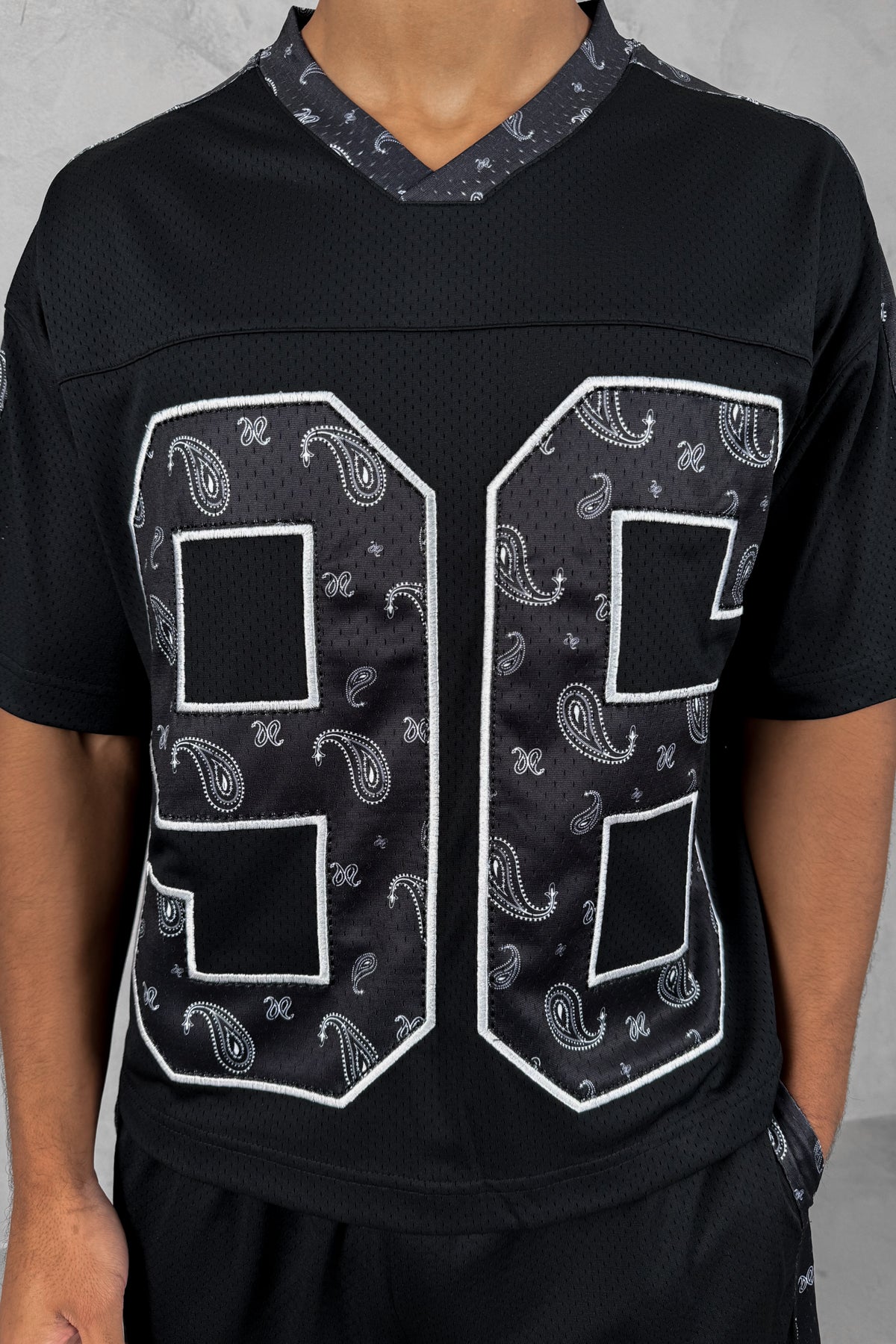 Paisley Boxy Mesh Jersey - Black