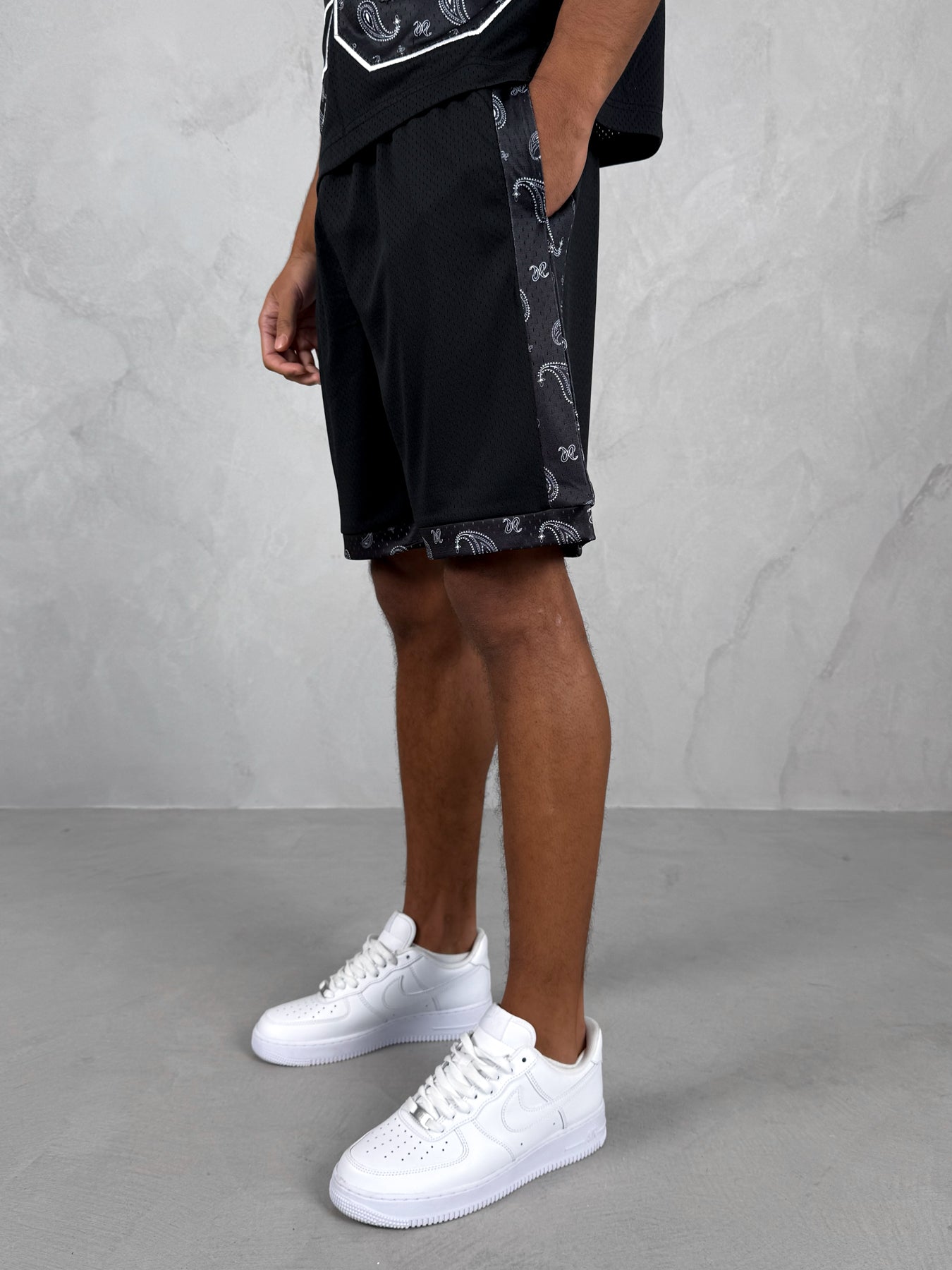 Paisley Mesh Shorts - Black
