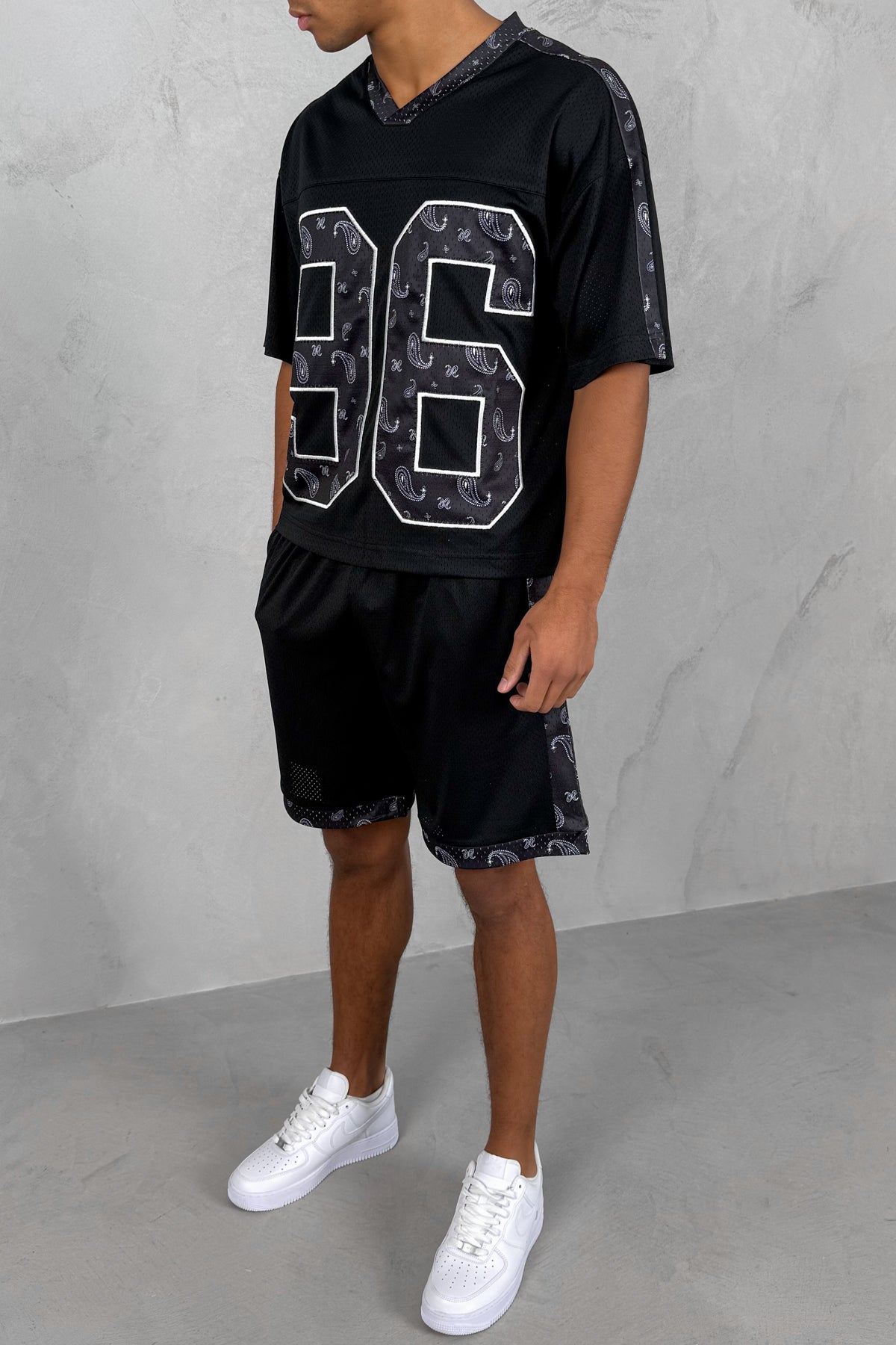 Paisley Boxy Mesh Jersey - Black