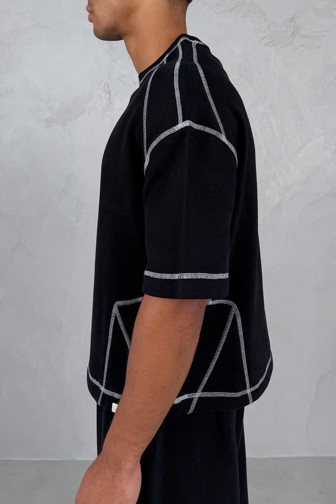 Contrast Stitch Boxy T-Shirt - Black