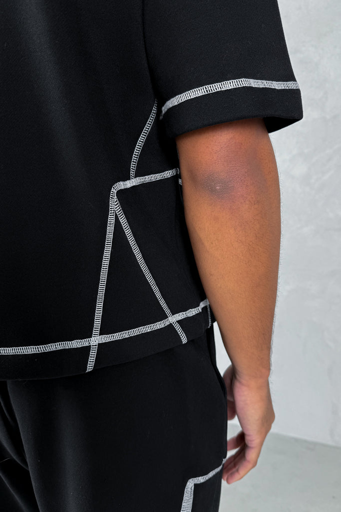 Contrast Stitch Boxy T-Shirt - Black