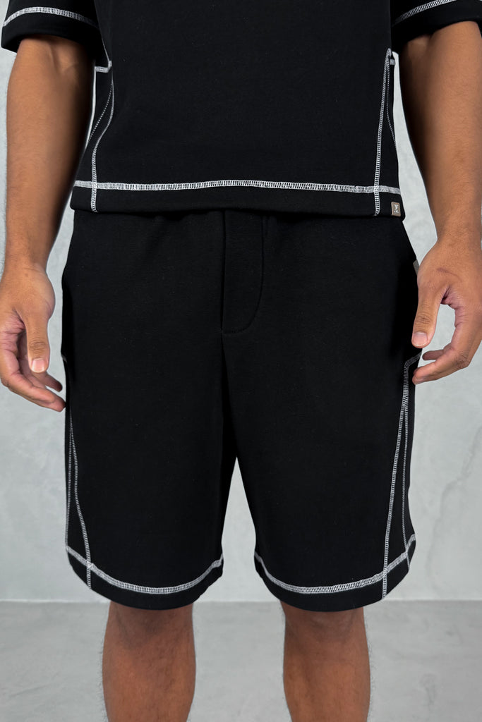 Contrast Stitch Baggy Shorts - Black