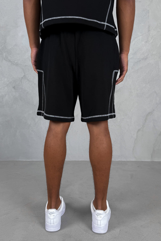 Contrast Stitch Baggy Shorts - Black