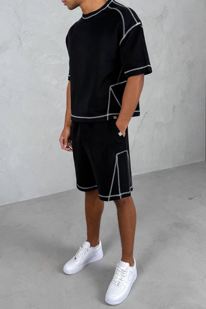 Contrast Stitch Boxy T-Shirt - Black
