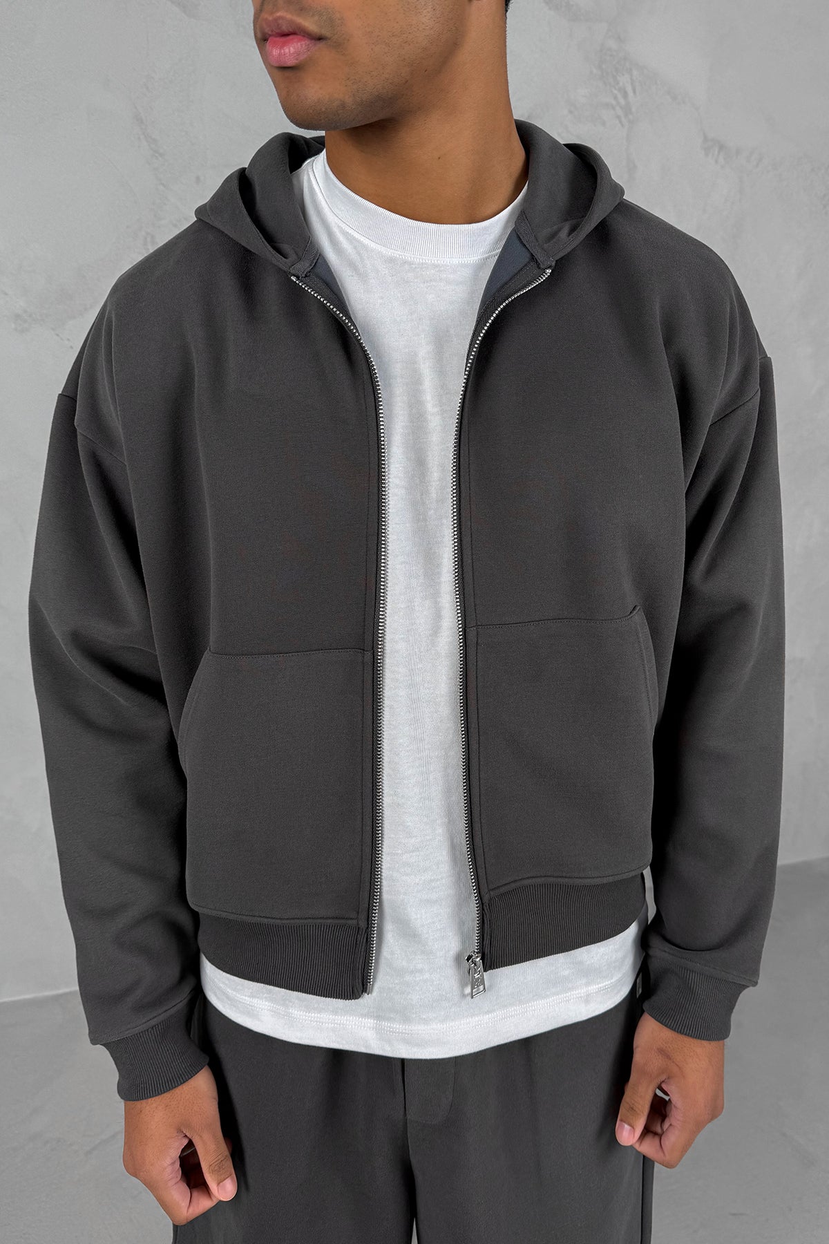 Boxy Sweat Hoody - Charcoal