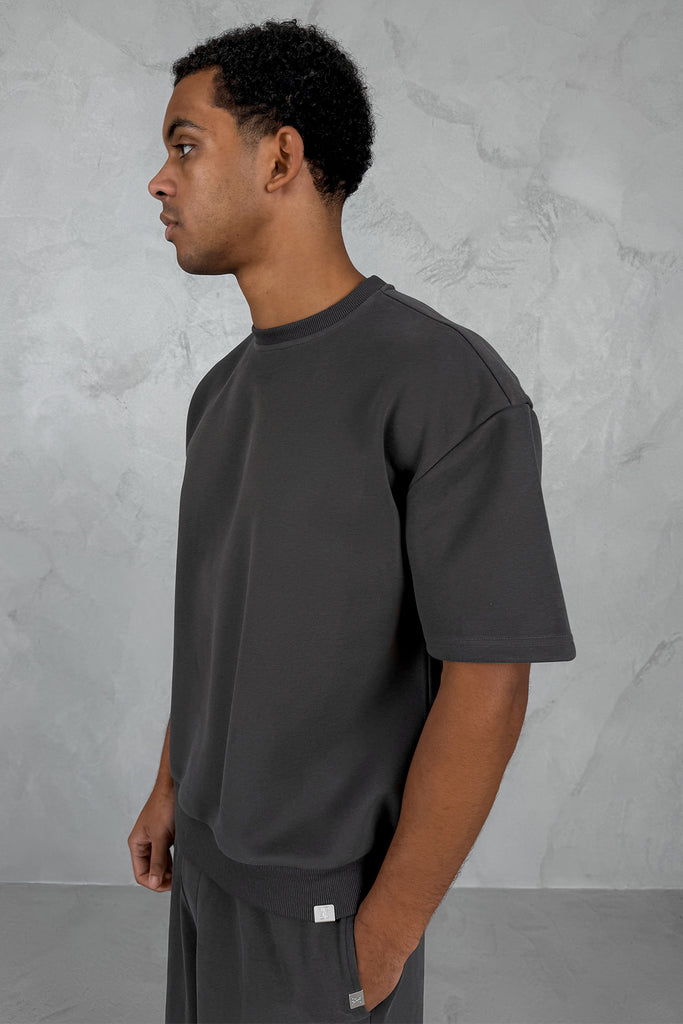 Boxy Sweat T-Shirt - Charcoal