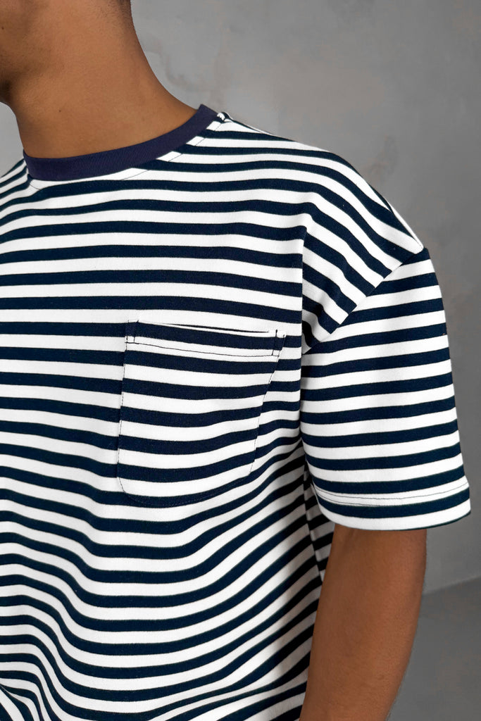 Boxy Stripe Pocket T-Shirt - Navy