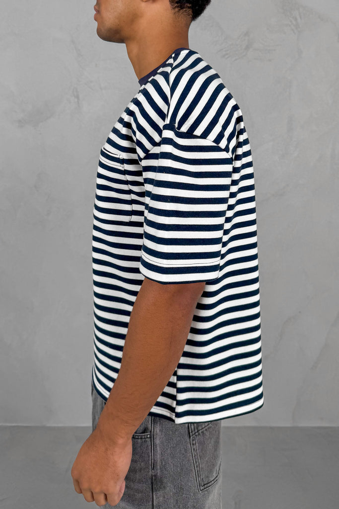 Boxy Stripe Pocket T-Shirt - Navy
