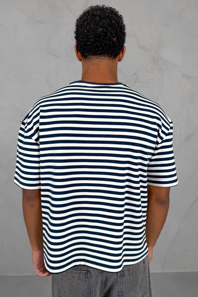 Boxy Stripe Pocket T-Shirt - Navy