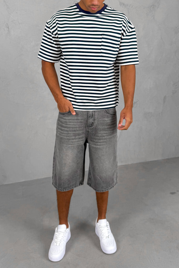 Boxy Stripe Pocket T-Shirt - Navy