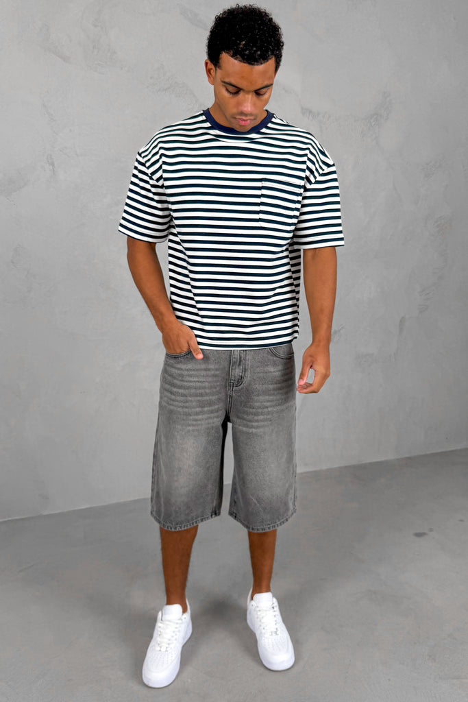 Boxy Stripe Pocket T-Shirt - Navy