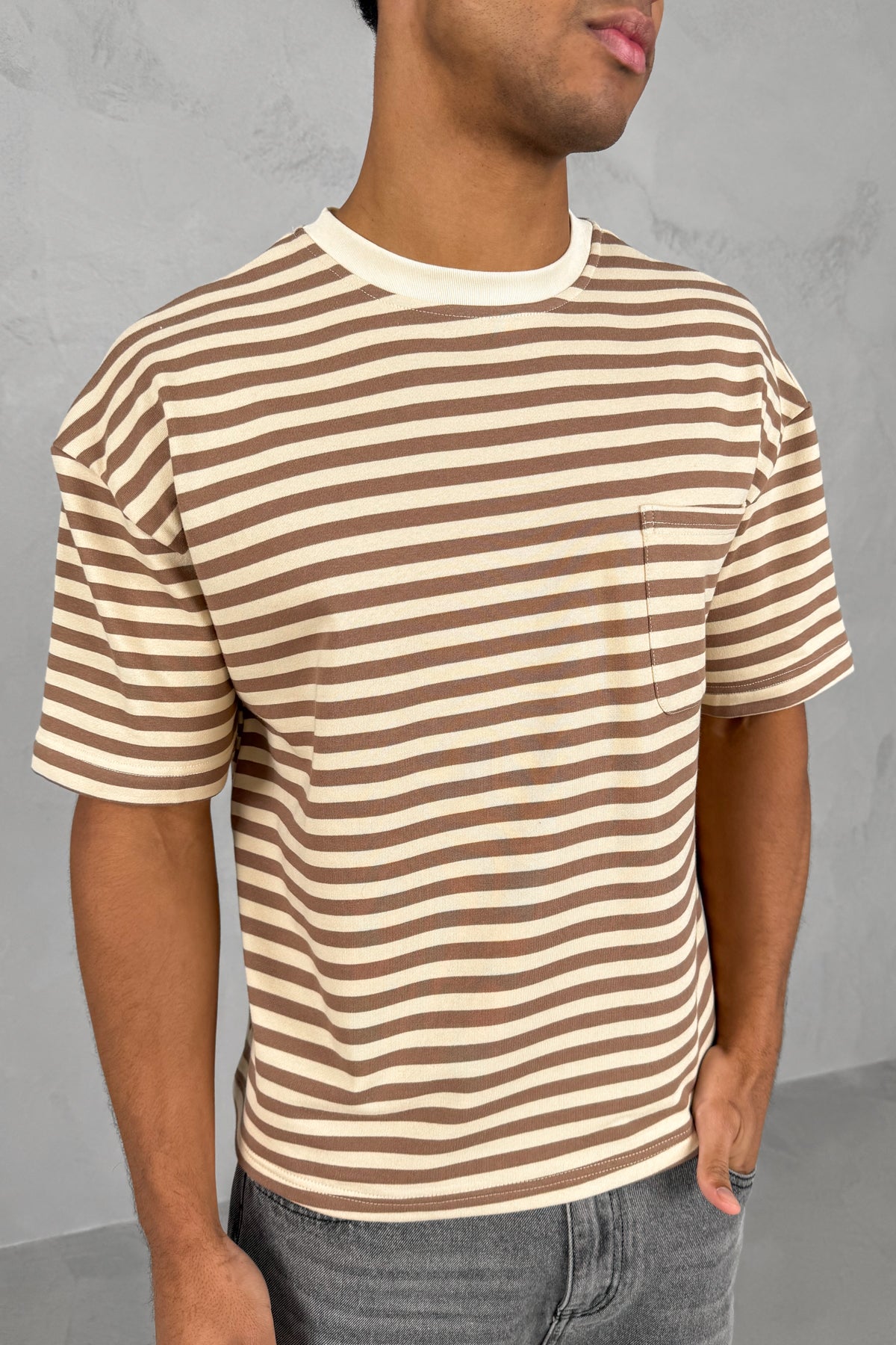 Boxy Stripe Pocket T-Shirt - Ecru