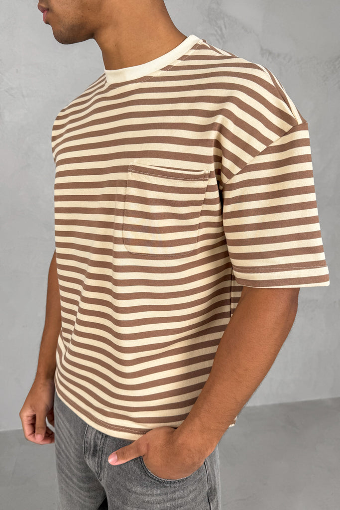 Boxy Stripe Pocket T-Shirt - Ecru