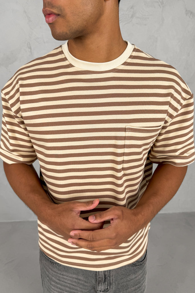 Boxy Stripe Pocket T-Shirt - Ecru