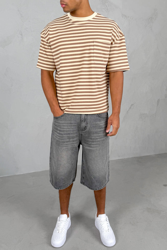 Boxy Stripe Pocket T-Shirt - Ecru
