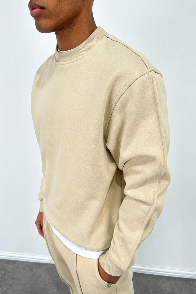 Extended Neck Crew Neck Sweatshirt - Taupe