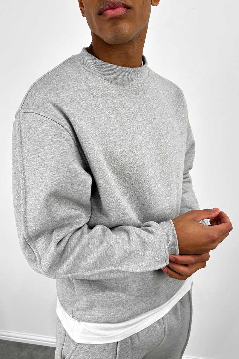 Extended Neck Crew Neck Sweatshirt - Grey Marl