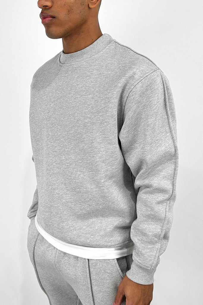 Extended Neck Crew Neck Sweatshirt - Grey Marl