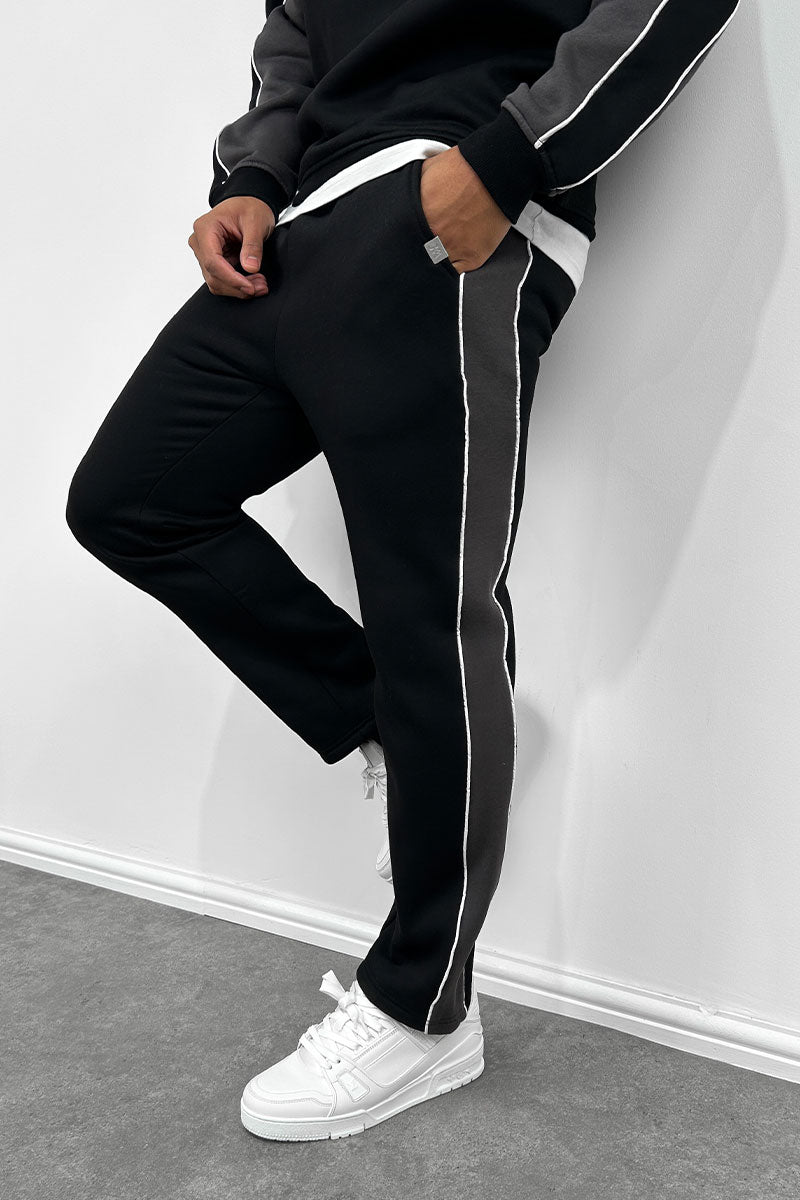 Panelled Piping Straight Leg Joggers - Black