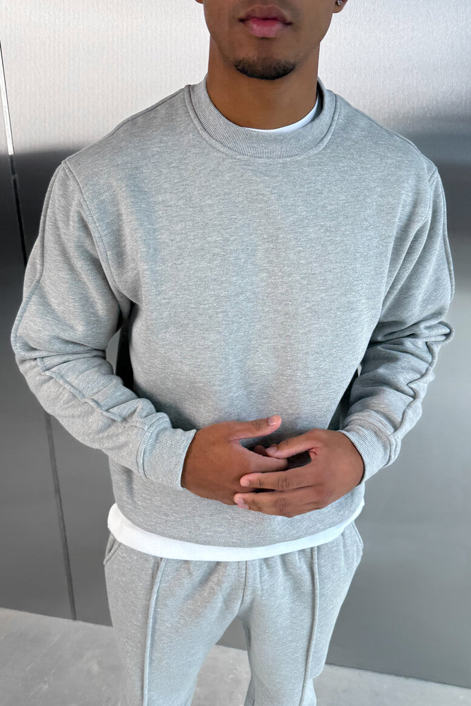 Extended Neck Crew Neck Sweatshirt - Grey Marl