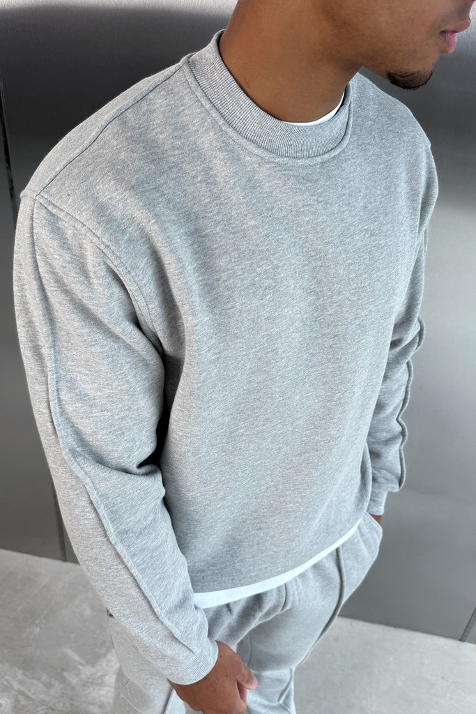 Extended Neck Crew Neck Sweatshirt - Grey Marl