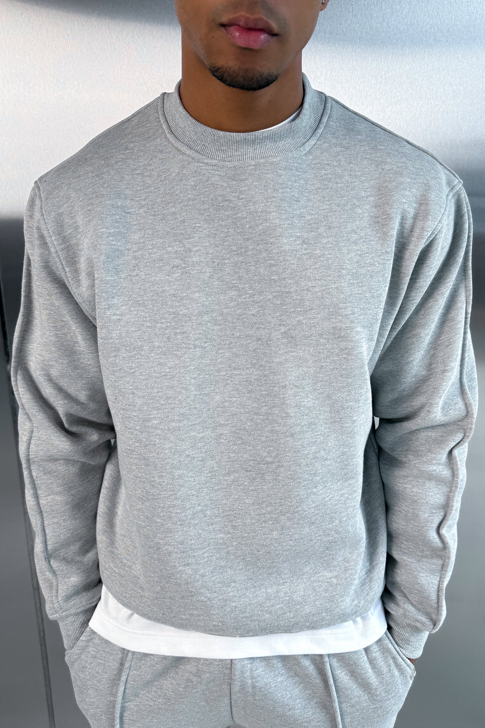 Extended Neck Crew Neck Sweatshirt - Grey Marl – JK Attire