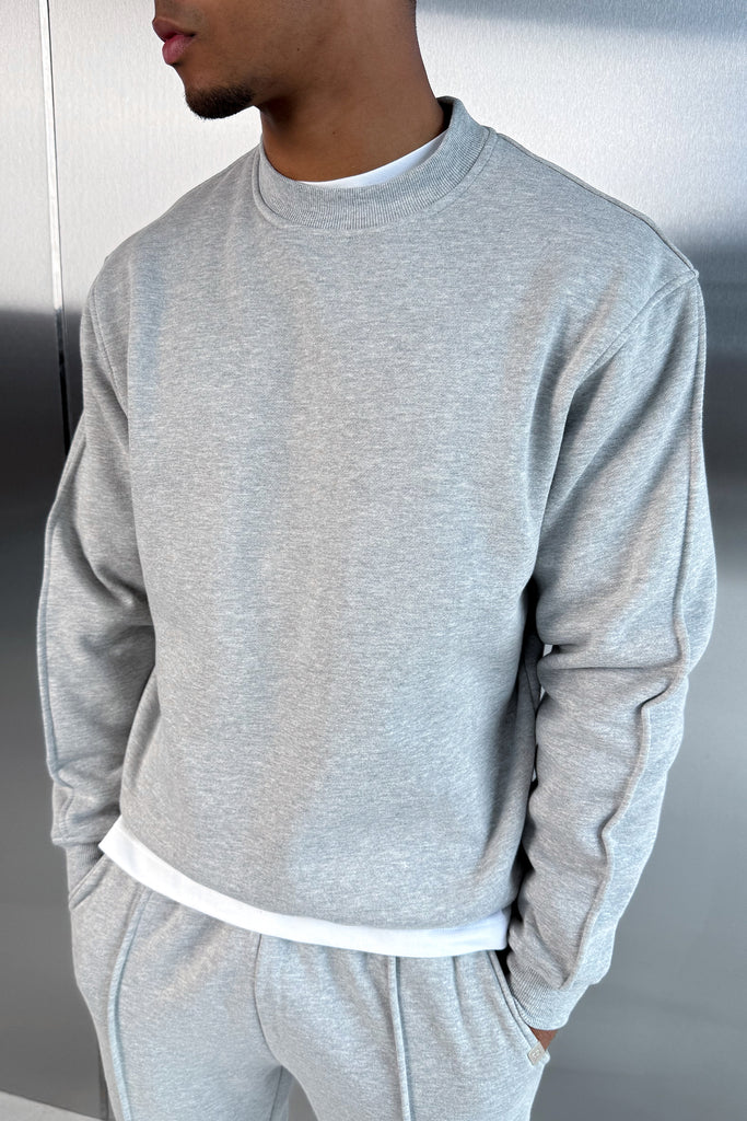 Extended Neck Crew Neck Sweatshirt - Grey Marl