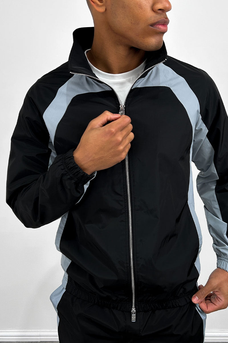 Nylon Track Jacket - Black/Pale Blue