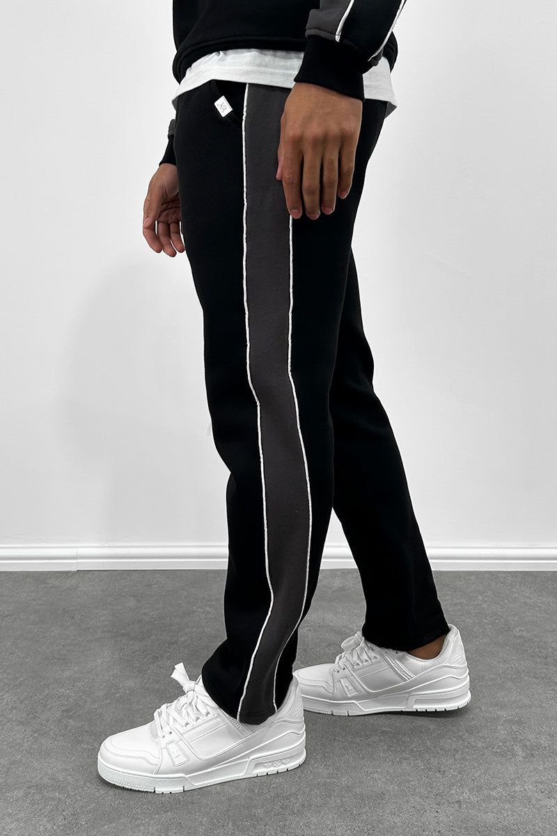 Panelled Piping Straight Leg Joggers - Black