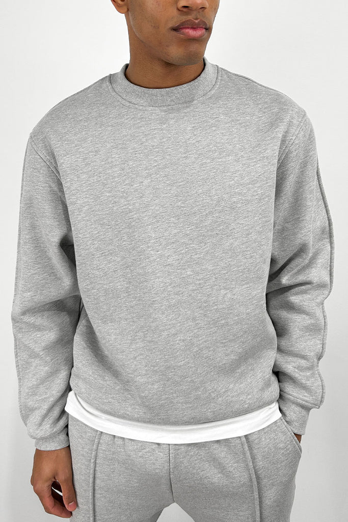 Extended Neck Crew Neck Sweatshirt - Grey Marl