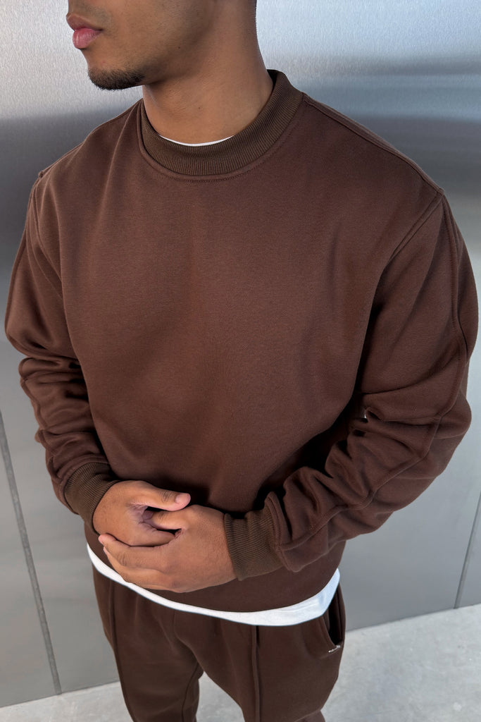 Extended Neck Crew Neck Sweatshirt - Mocha