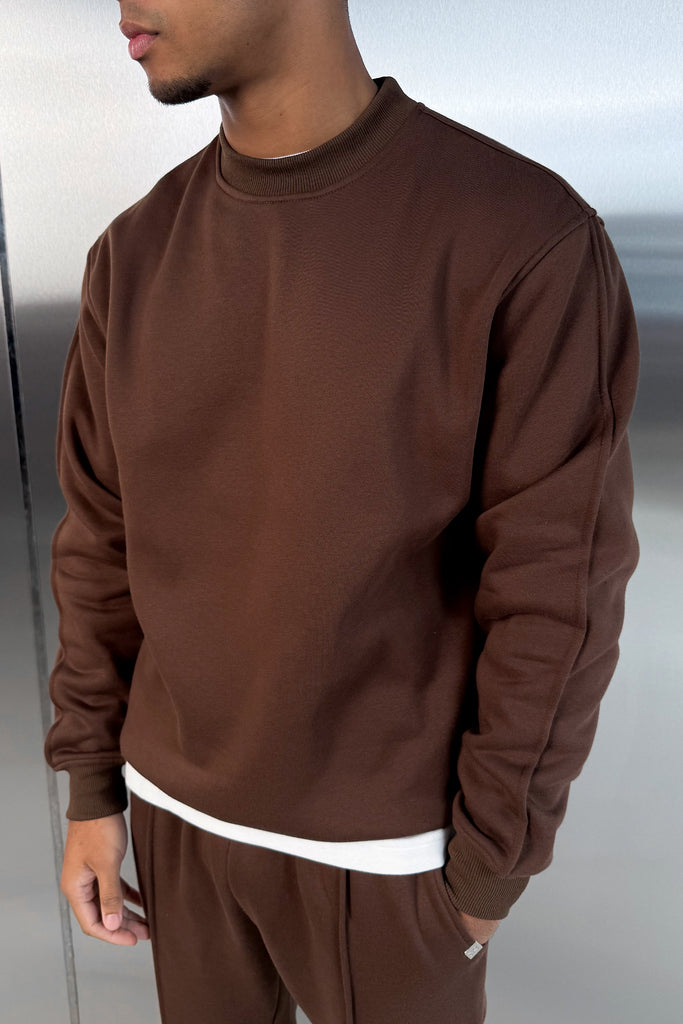 Extended Neck Crew Neck Sweatshirt - Mocha