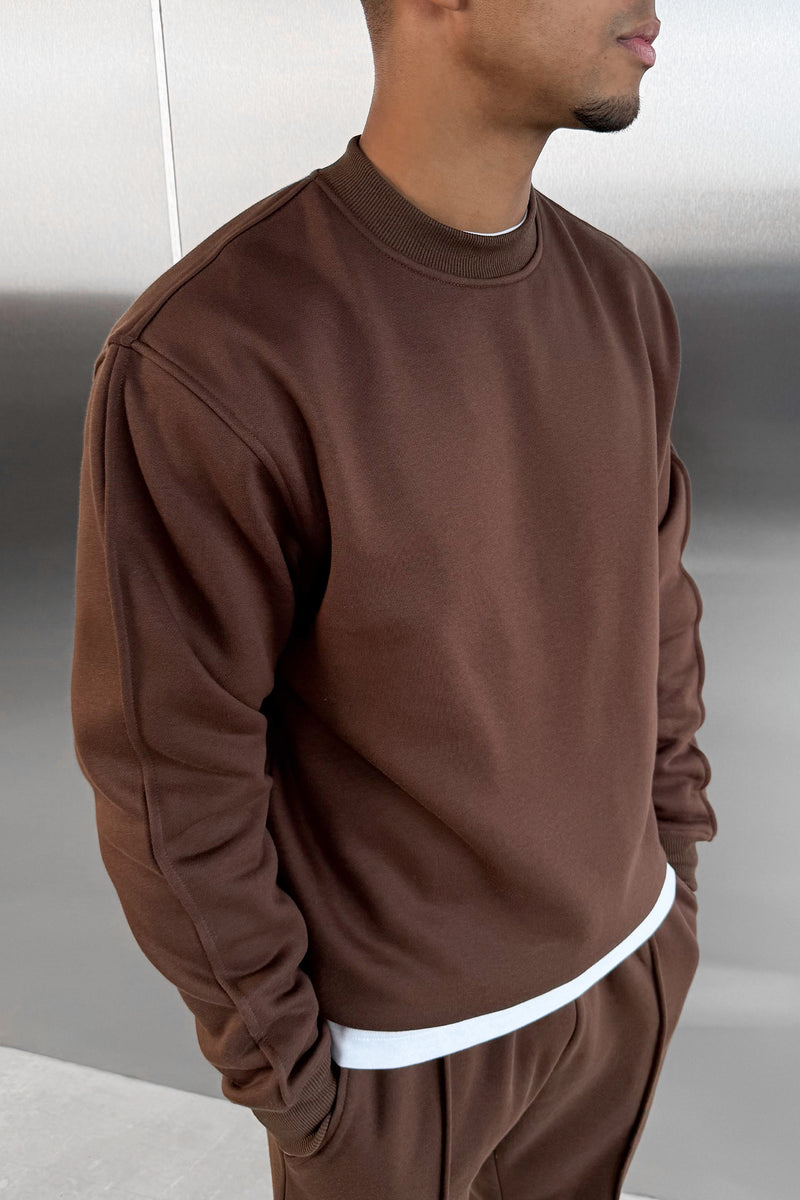 Extended Neck Crew Neck Sweatshirt - Mocha